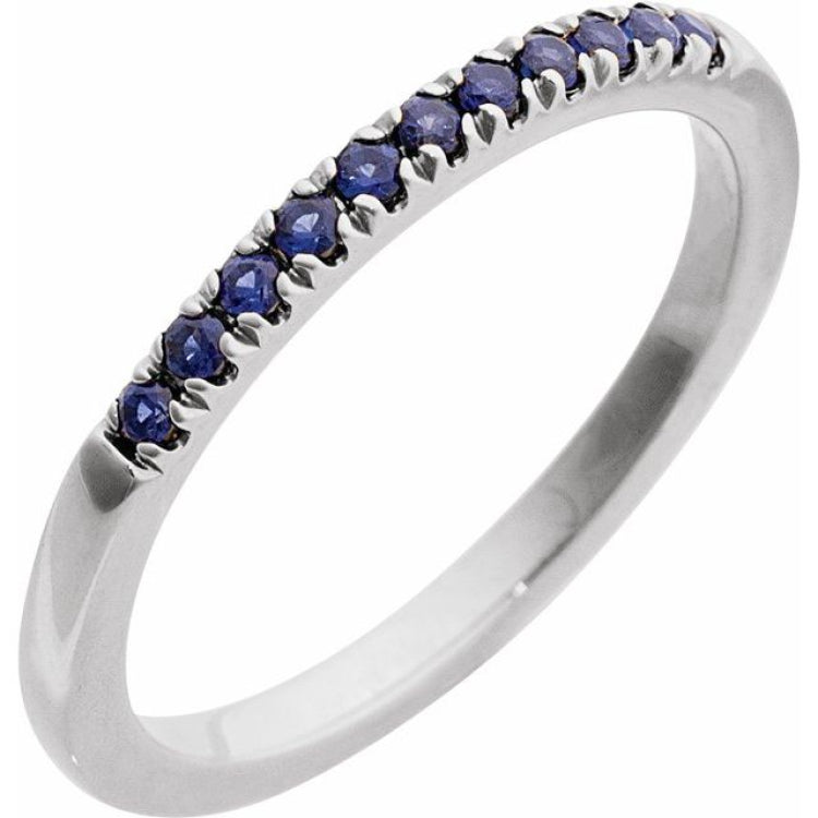 10K White Gold Natural Blue Sapphire Stackable Ring