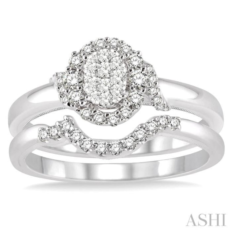 3/8 Ctw Diamond Lovebright Wedding Set with 1/3 Ctw Engagement Ring and 1/10 Ctw Wedding Band in 14K White Gold