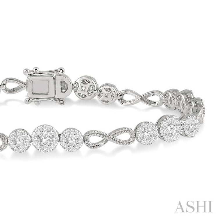 2 1/2 Ctw Tri-Mount Set & Milgrain Infinity Link Lovebright Round Cut Diamond Bracelet in 14K White Gold
