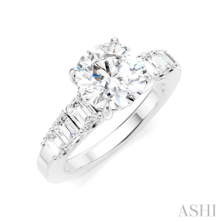 1 Ctw Round Shape Emerald and Round Cut Diamond Semi-Mount Engagement Ring in 14K White Gold