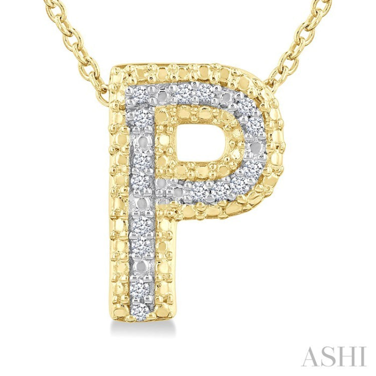 1/20 Ctw Bubble Accent Initial 'P' Round Cut Diamond Fashion Pendant With Chain in Yellow Gold Vermeil