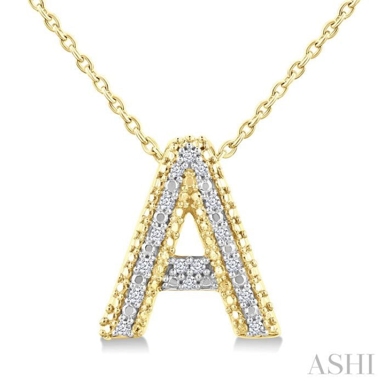 1/20 Ctw Bubble Accent Initial 'A' Round Cut Diamond Fashion Pendant With Chain in Yellow Gold Vermeil