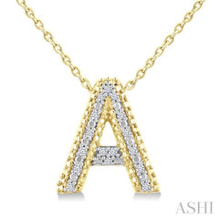 1/20 Ctw Bubble Accent Initial 'A' Round Cut Diamond Fashion Pendant With Chain in Yellow Gold Vermeil