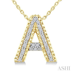 1/20 Ctw Bubble Accent Initial 'A' Round Cut Diamond Fashion Pendant With Chain in Yellow Gold Vermeil