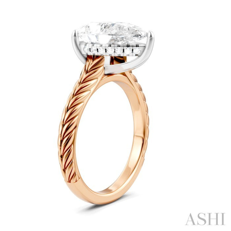 1/10 Ctw Pear Shape Round Cut Diamond Akari Wheat Shank Semi-Mount Engagement Ring in 14K Rose and White Gold