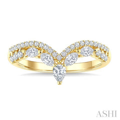 1/2 Ctw Twin Row Marquise, Pear and Round Cut Diamond Chevron Ring in 14K Yellow Gold