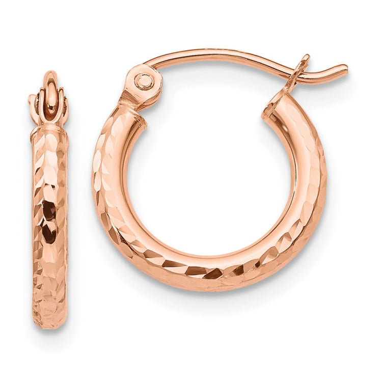 14k Rose Gold 2x13mm Lightweight Diamond-cut Tube Hoop Earrings