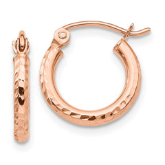 14k Rose Gold 2x13mm Lightweight Diamond-cut Tube Hoop Earrings