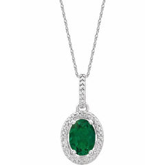 Sterling Silver Lab-Grown Emerald & .01 CTW Natural Diamond 18" Necklace