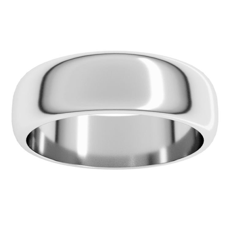 10K White Gold 6 mm Half Round Band Size 11.5