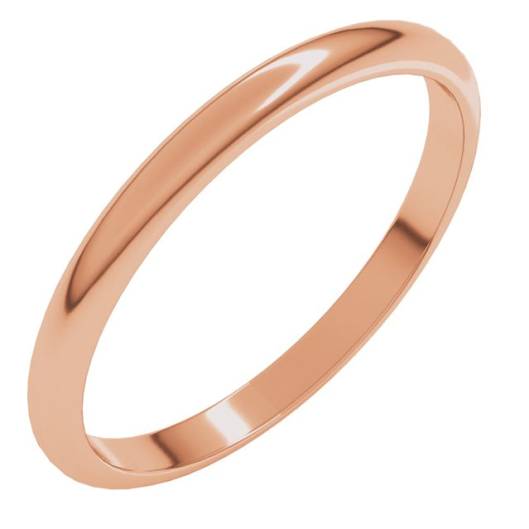 14K Rose Gold 2 mm Half Round Band Size 5.5