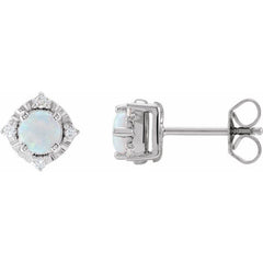 14K White Gold Lab-Grown White Opal & .08 CTW Natural Diamond Halo-Style Earrings