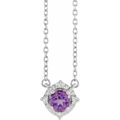 Sterling Silver Natural Amethyst & .04 CTW Natural Diamond Halo-Style 18" Necklace