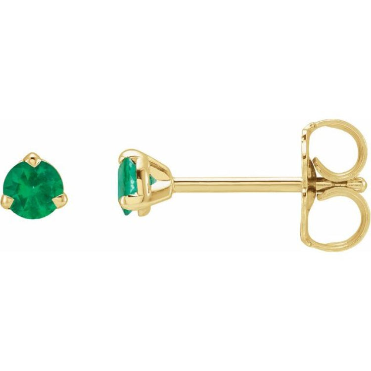 14K Yellow Gold 3 mm Natural Emerald Earrings