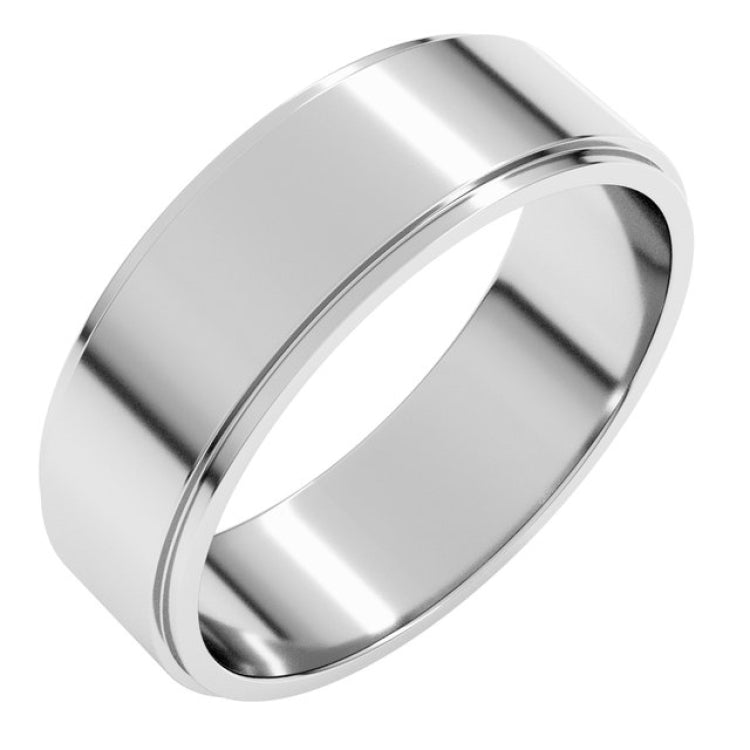 14K White Gold 6 mm Stepped-Edge Flat Band Size 10