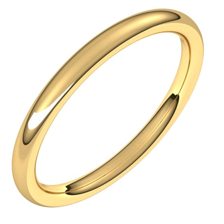 14K Yellow Gold 2 mm Comfort-Fit European-Style Band Size 6.5