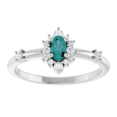 14K White Gold Lab-Grown Alexandrite & 1/6 CTW Natural Diamond Halo-Style Ring