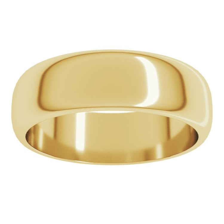 14K Yellow Gold 6 mm Half Round Band Size 6.5
