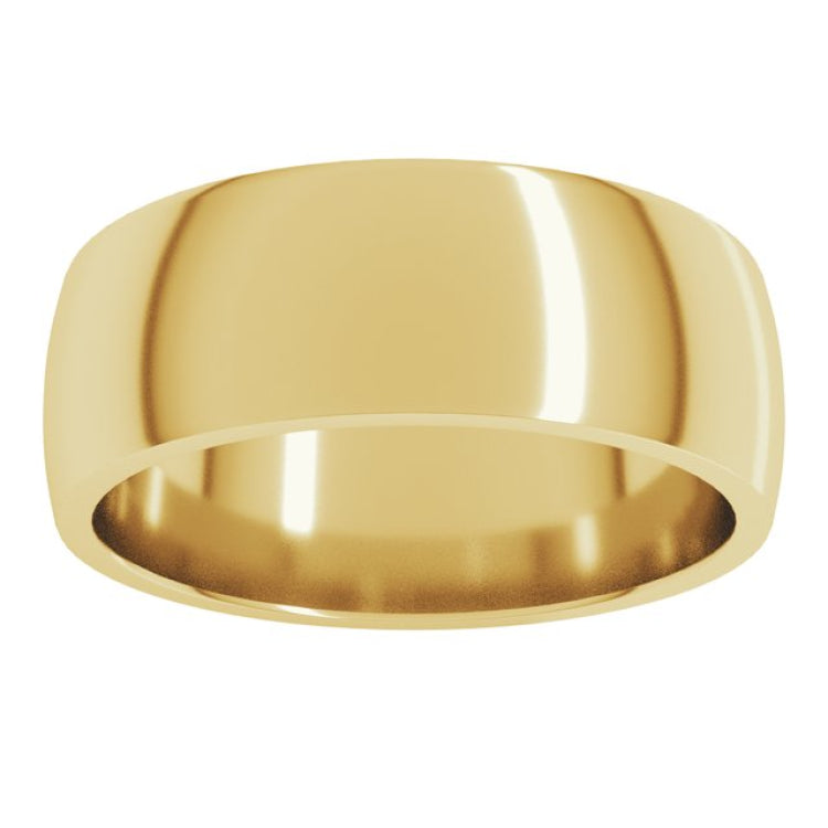 14K Yellow Gold 7 mm Lightweight Comfort-Fit Half Round Band Size 13