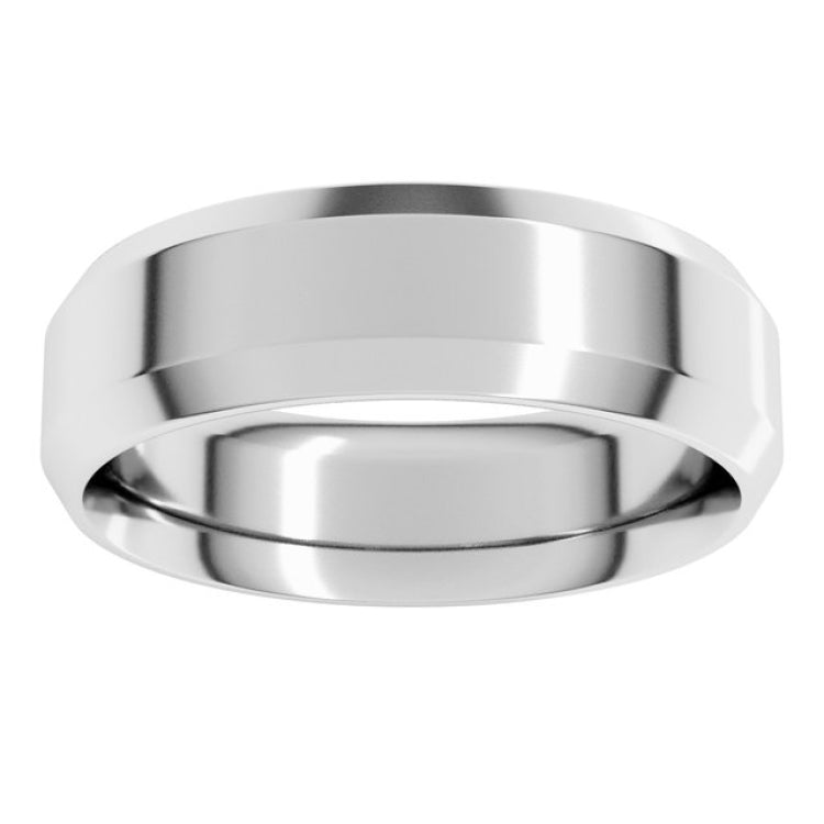 14K White Gold 6 mm Beveled-Edge Comfort-Fit Flat Band Size 8