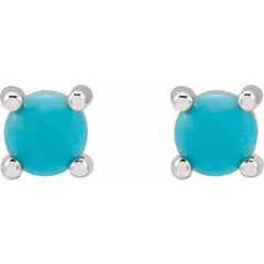 14K White Gold 4 mm Natural Turquoise Cabochon Earrings