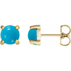 14K Yellow Gold 6 mm Natural Turquoise Cabochon Earrings