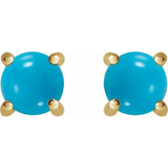 14K Yellow Gold 6 mm Natural Turquoise Cabochon Earrings