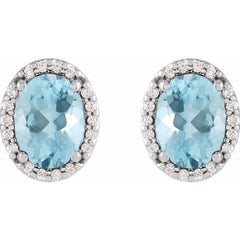 14K White Gold 5x3 mm Natural Aquamarine & .04 CTW Natural Diamond Halo-Style Earrings
