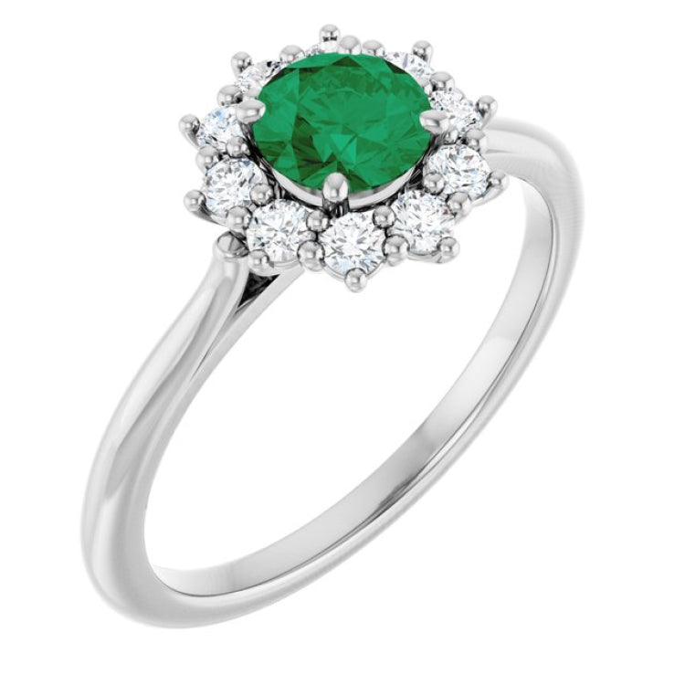 14K White Gold Lab-Grown Emerald & 1/4 CTW Lab-Grown Diamond Halo-Style Ring
