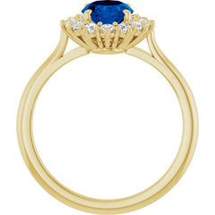14K Yellow Gold Lab-Grown Blue Sapphire & 1/3 CTW Lab-Grown Diamond Ring