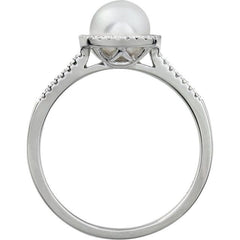 Sterling Silver Cultured White Freshwater Pearl & .01 CTW Natural Diamond Ring