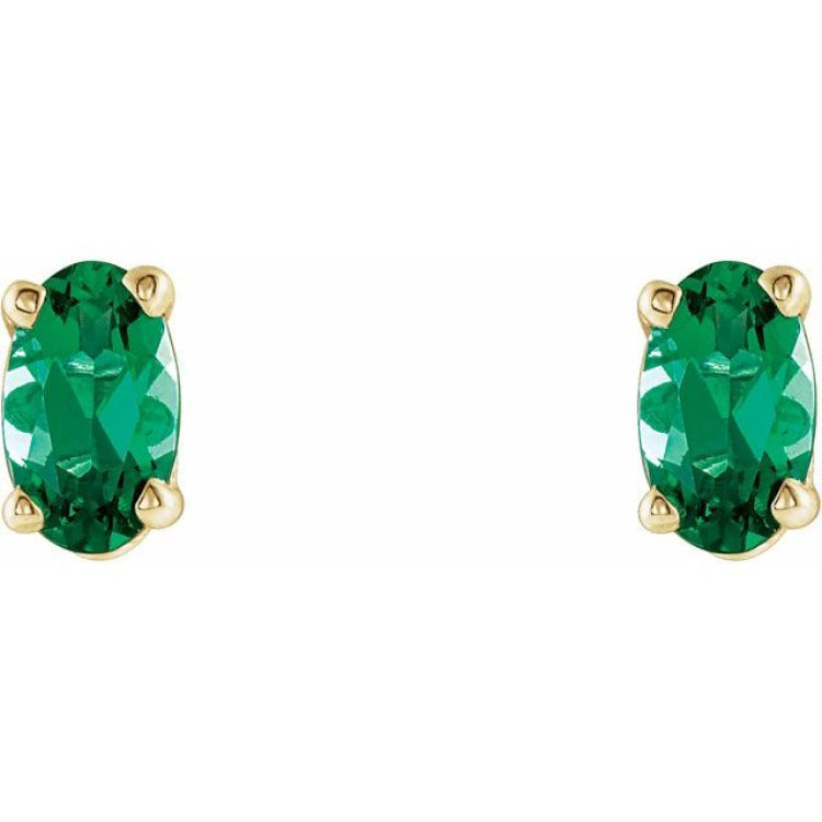 14K Yellow Gold Lab-Grown Emerald Scroll Setting® Stud Earrings