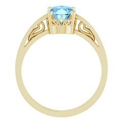 14K Yellow Gold Natural Aquamarine Scroll Setting® Ring