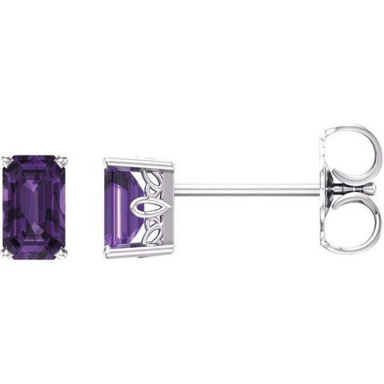 14K White Gold Natural Amethyst Scroll Setting® Earrings