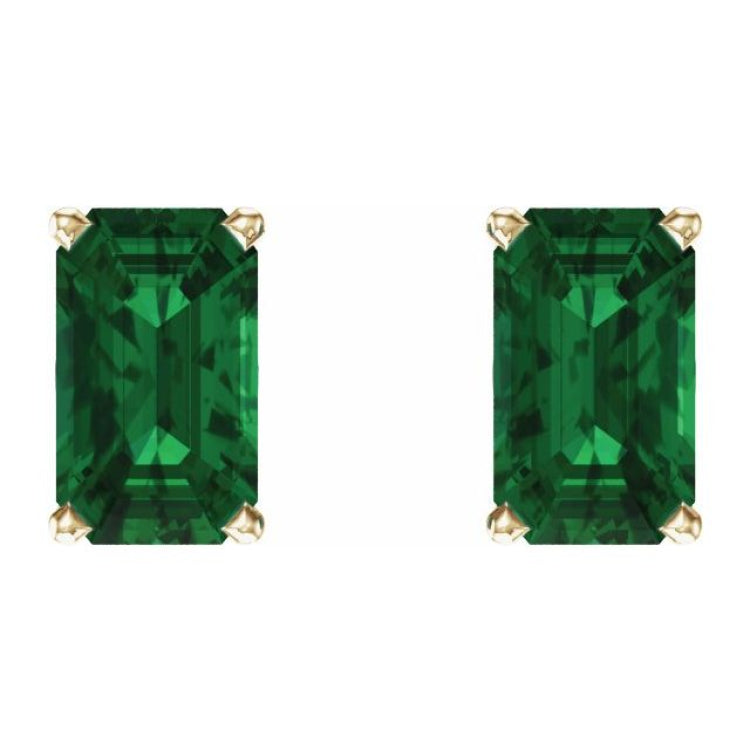 14K Yellow Gold Lab-Grown Emerald Scroll Setting® Earrings
