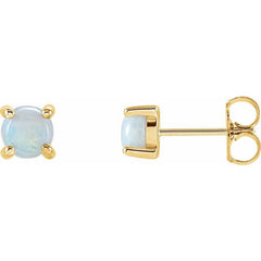 14K Yellow Gold 5 mm Natural White Opal Cabochon Earrings