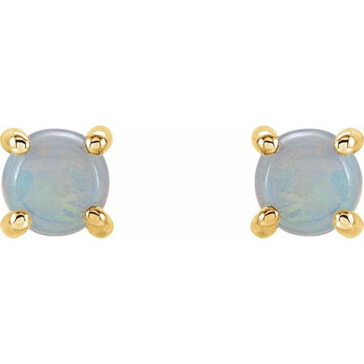 14K Yellow Gold 5 mm Natural White Opal Cabochon Earrings