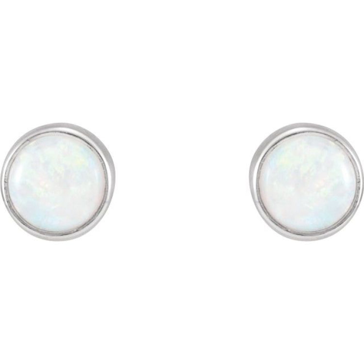 14K White Gold Natural White Opal Cabochon Earrings