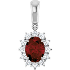 14K White Gold Natural Mozambique Garnet & 1/3 CTW Natural Diamond Pendant