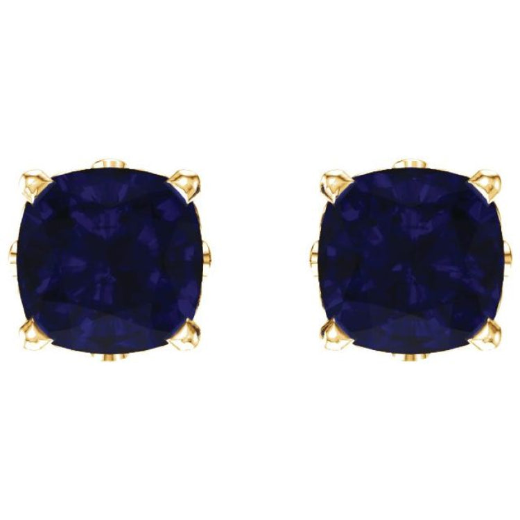 14K Yellow Gold Lab-Grown Blue Sapphire Scroll Setting® Earrings