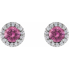 14K White Gold 4 mm Natural Pink Sapphire & 1/10 CTW Natural Diamond Earrings
