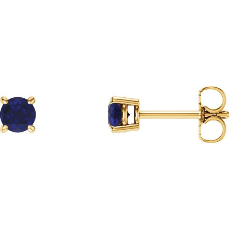14K Yellow Gold 5 mm Lab-Grown Blue Sapphire Earrings