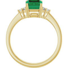 14K Yellow Gold Lab-Grown Emerald and 1/10 CTW Lab-Grown Diamond Ring