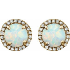 14K Yellow Gold Vermeil Lab-Grown White Opal & 1/8 CTW Lab-Grown Diamond Birthstone Earrings