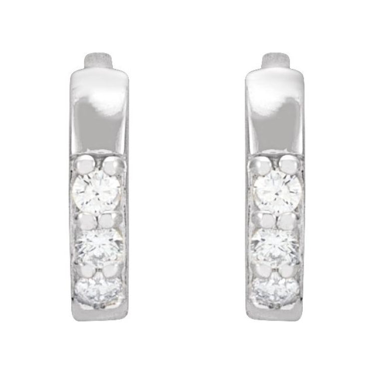 14K White Gold .03 CTW Lab-Grown Diamond Hinged 8 mm Hoop Earrings