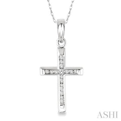 1/10 Ctw Single Cut Diamond Cross Pendant in 10K White Gold with Chain