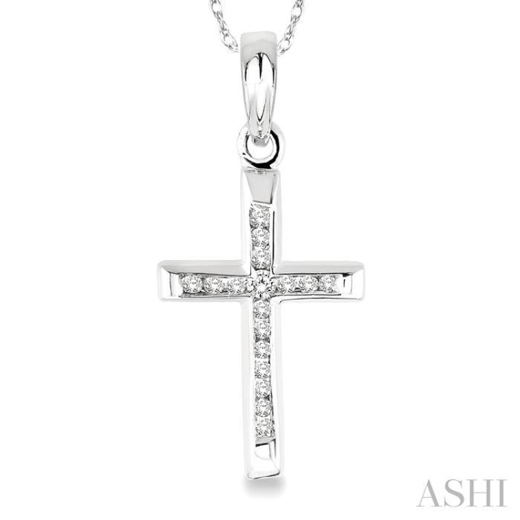 1/10 Ctw Single Cut Diamond Cross Pendant in 10K White Gold with Chain