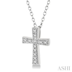 1/20 Ctw Round Cut Diamond Cross Pendant with Chain in Sterling Silver