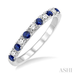 2.2 MM Round Cut Sapphire and 1/5 Ctw Round Cut Diamond Precious Band in 14K White Gold