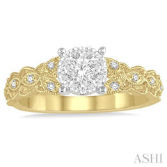 1/3 Ctw Round Cut Diamond Lovebright Engagement Ring in 14K Yellow and White Gold